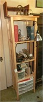 5' pine slatted shelf w/contents (2 wooley s