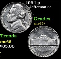 1964-p Jefferson Nickel 5c Grades GEM+ Unc