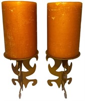 Cylindrical Candles On Metal Holders