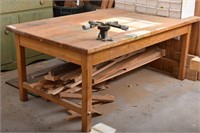 Wood Shop Table w/ Attached Picture Frame Clamp