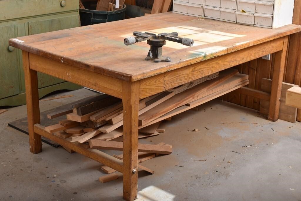 Wood Shop Table w/ Attached Picture Frame Clamp