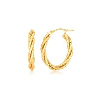 14k Gold Twisted Tube Oval Hoop Earrings