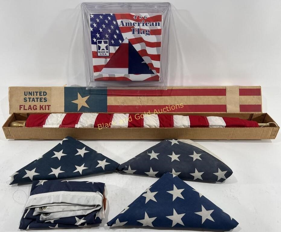 USA Flag Kit & (5) New & Used United States Flags