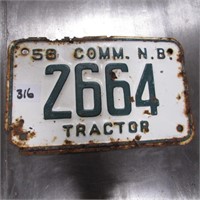 1958 NB COMMERCIAL TRACTOR LICENCE PLATE