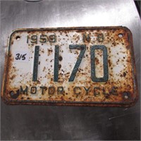 1958 NB MOTORCYCLE LICENCE PLATE