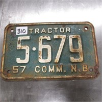 1957 NB COMMERCIAL TRACTOR LICENCE PLATE