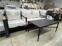 4 piece metal patio set with upholstered cushion