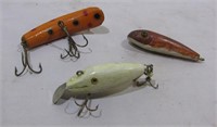 (3) Vintage hand carved and painted fishing