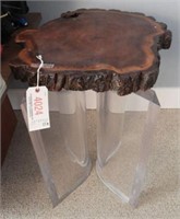 Live edge and clear Lucite table