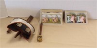 STEREOPTICON & CARDS; BRASS MAGNIFIER