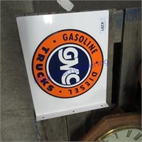 GMC two-sided porcelain enamel sign, 15.5 x 12.5