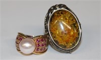 2pc .925 Sterling Rings (1) with large golden