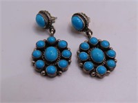 Pawn Sterling Turq Cluster Dangle Earrings 1.25"