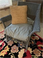 Blue/gray rattan rocking chair w/ pillow