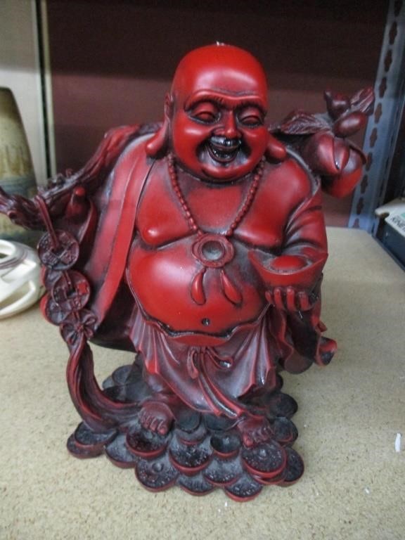 Vintage  Red Traveling Buddha statue Resin