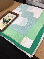 Old Hand Sewn Quilt & Butterfly Picture