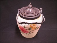 Custard glass 8 1/2" cracker jar decorated with