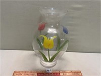 LARGE HAND PAINTED FLORAL VASE