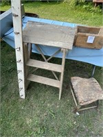 Primitive wooden ladder chair box and shelf