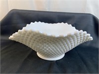 Milk Glass English  Hobnail Fan Bowl