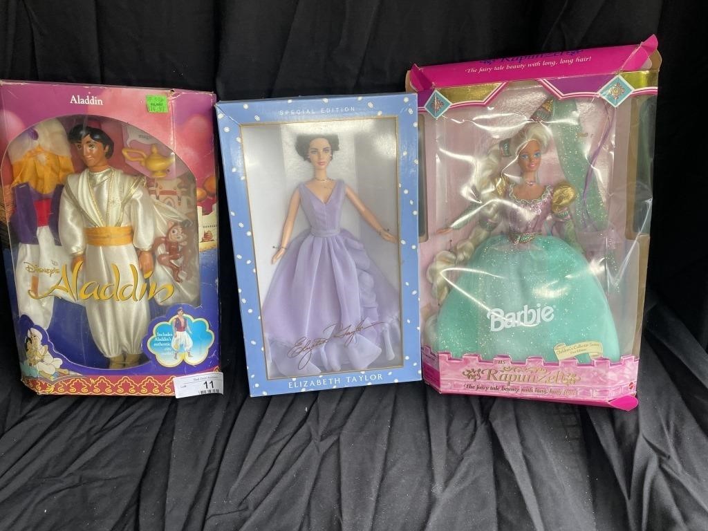 Alladin, Liz Taylor and Rapunzel Barbie