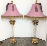 Pair of Glass and Gold Painted Table Lamps