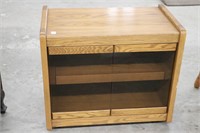 SOLID WOOD TV STAND WITH GLASS DOORS 29"X16"X26"
