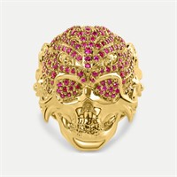 14K YELLOW GOLD 1.50CT RUBY MENS SKULL RING