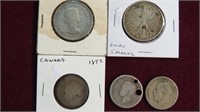 5 FOREIGN SILVER COINS