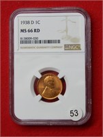 1938 D Lincoln Wheat Cent NGC MS66 RD
