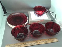 Set of 4 Anchor Hocking red cups and saucers