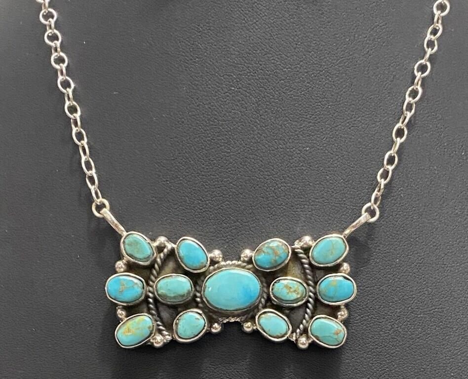 Sterling Silver & Turquoise Pendant Necklace 21.8g