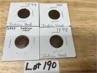 1897,1898 ,1899, & 1900 Indian Head Pennies