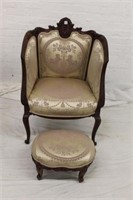 2pc French barrel chair w/ foot stool 36"