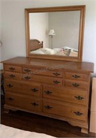 Maple Dresser and Mirror Colonial Style 54” x 18”