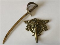 Brass Sword Letter Opener, Brass Hook