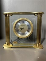Vintage Stuart Austin Brass & Crystal Mantle Clock
