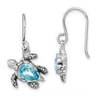 Sterling Silver-Crystal Turtle Dangle Earrings