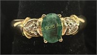 10K Gold Emerald & Moissanite Ring Sz 6.5