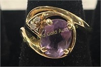 14K Gold Amethyst & Moissanite Ring Sz 5