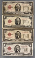 4x The Bid 1928 Red Seal $2 Bearer Notes.