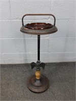 Mid Century Metal Ashtray Stand W Amber Glass