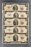 5x The Bid $2 Red Seal Bearer Notes