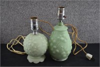 2 Vintage Frosted Green Glass Lamps