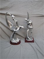 Pair Vintage Metal Dancing Statues Sculptures