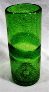 Green Speckled Art Glass Vase 12" x 5"