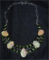 .925 Silver Statement Necklace Green Stone