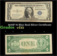 1935F $1 Blue Seal Silver Certificate Grades vf++