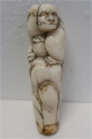 Meiji Japanese carved ivory cane handle