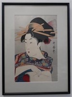 Japanese Meiji woodblock print of a woman